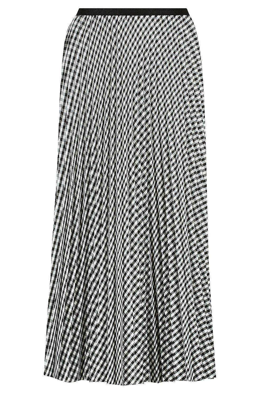 Sofia Pleated Satin Skirt - Black / White Check