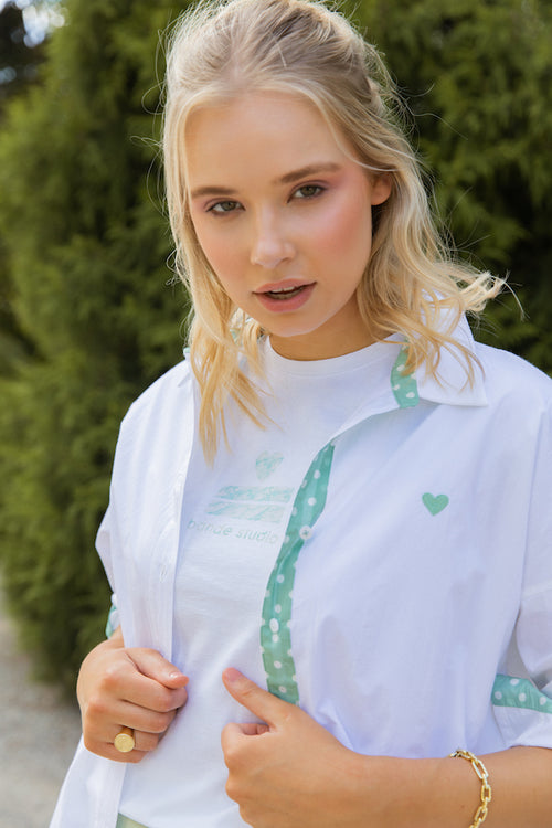 MARBLE LOGO TEE - WHITE WITH SPRING BUD GREEN