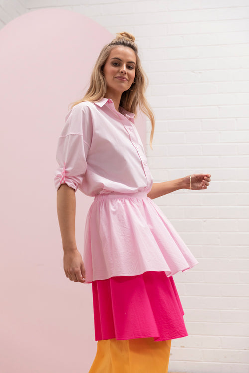 Classic Oversize Shirt - pale pink w/ pink gingham