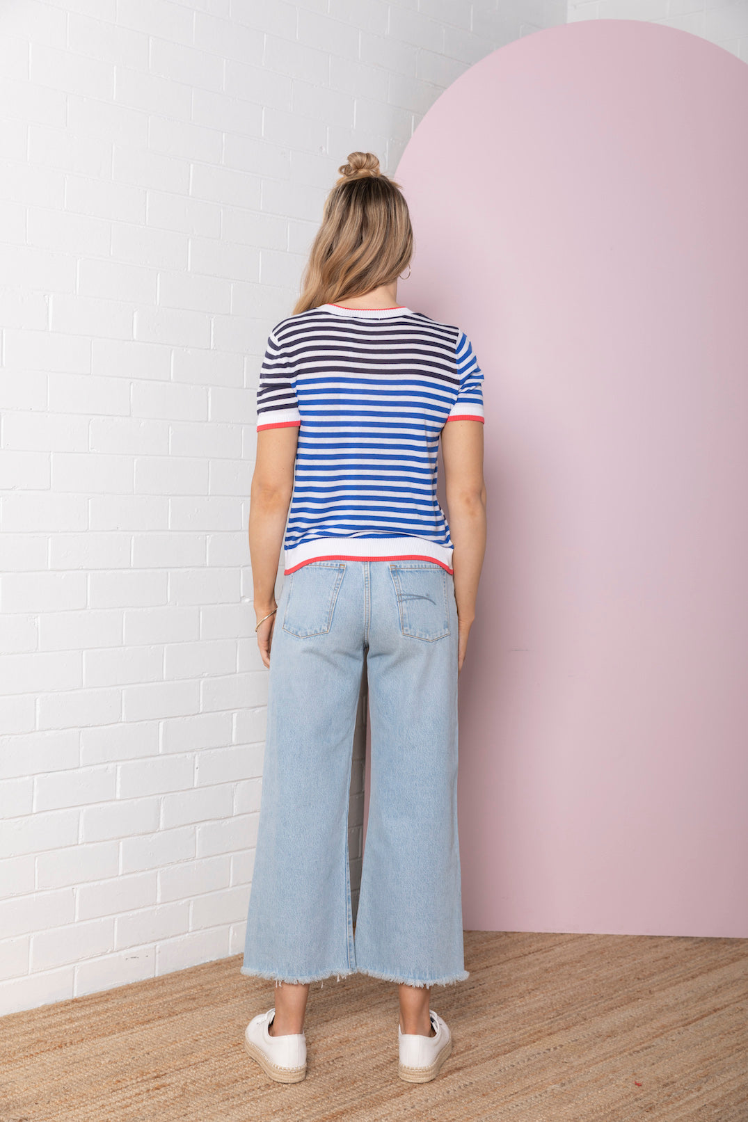 Colour Block Stripe Knit Tee - navy / ocean