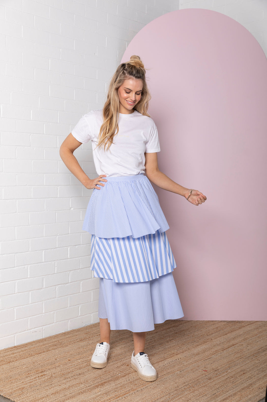 Tiered Stripe Skirt - marine blue stripe