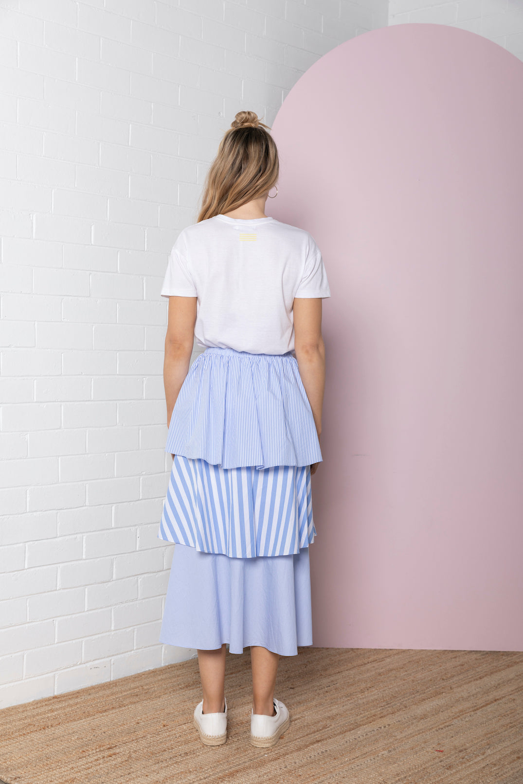 Tiered Stripe Skirt - marine blue stripe