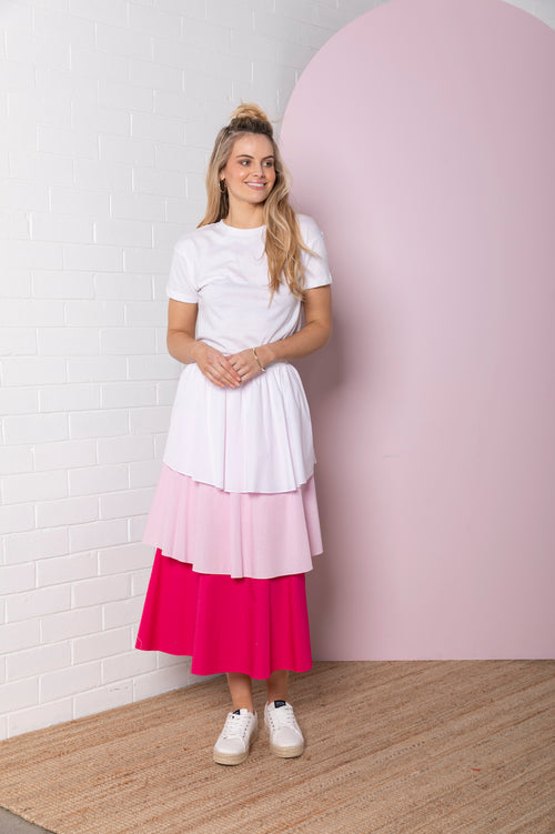 Tiered Colour Block Skirt - pretty pinks
