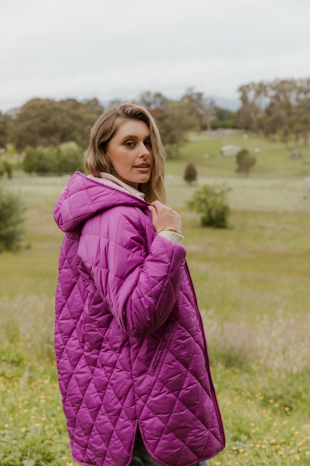 Queenie Quilted Parka - Bright Orchid