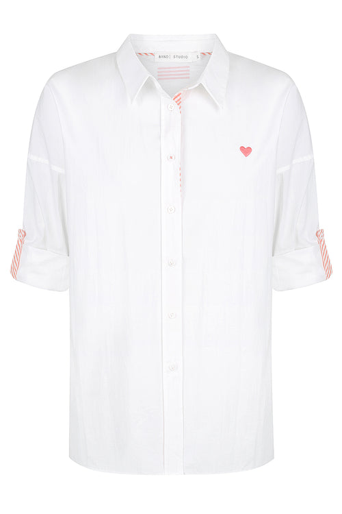 Iris Classic Oversize White With Peach Stripes Shirt