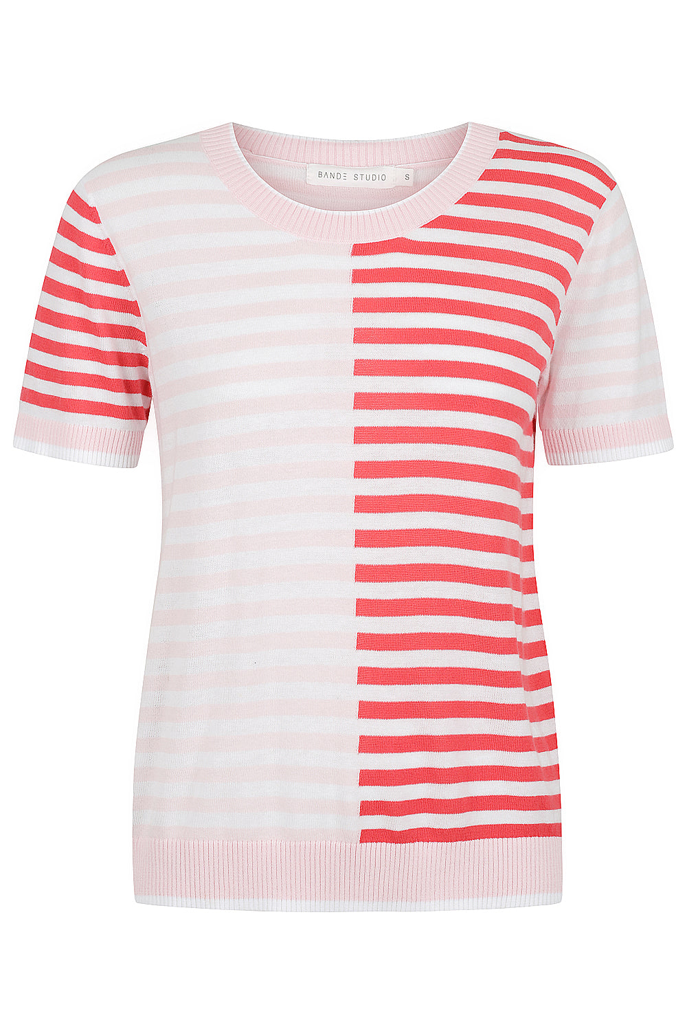 Colour Block Stripe Knit Tee - peony / raspberry red