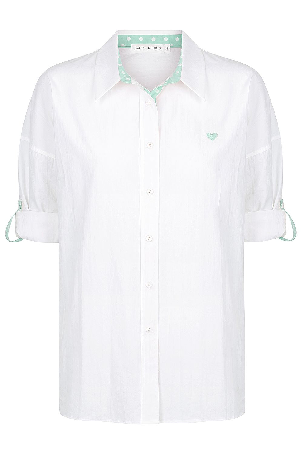 CLASSIC OVERSIZE SHIRT WITH POLKA DOTS -WHITE WITH SAGE POLKA DOTS