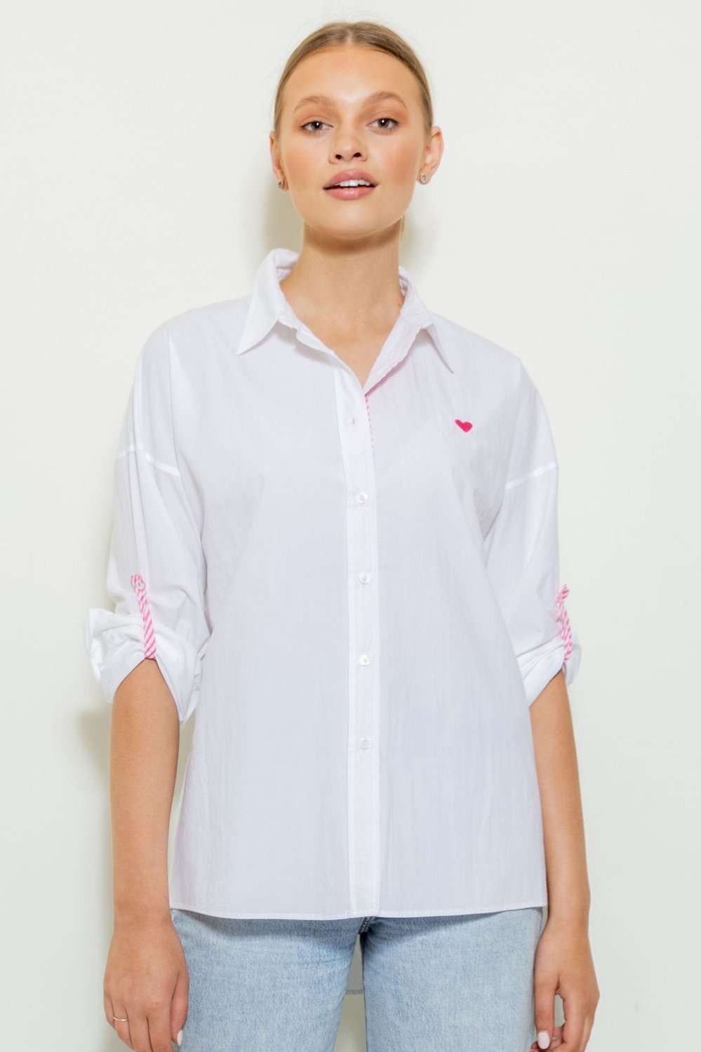 Iris Classic Oversize White With Pink Stripes Shirt